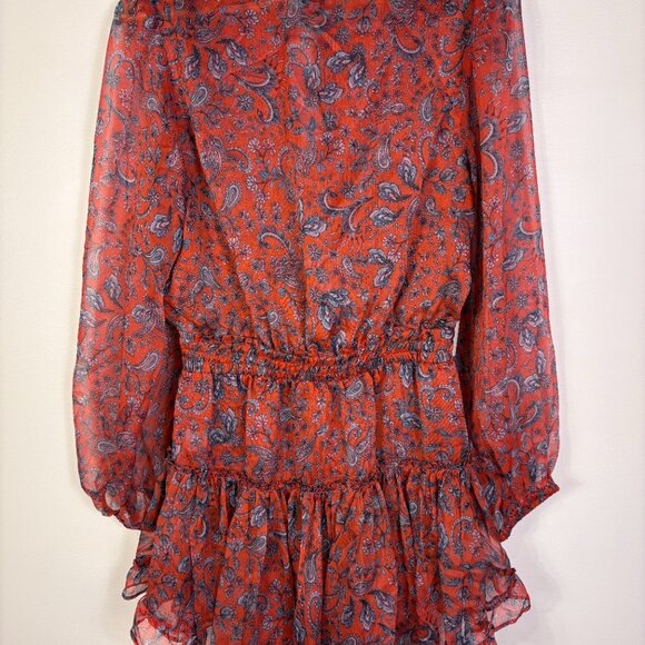 Misa Anthropologie Lorena Dress Orange Floral Chiffon Mini Ruffles - Picture 2 of 11